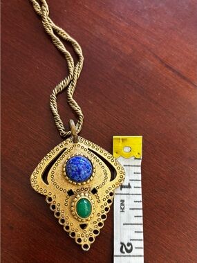 Gold Filled Pendant Necklace with Blue and Green Stones